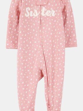 Carter’s “Little Sister” Pink Floral Footed Zip Sleeper Pajamas 6M Baby Girl